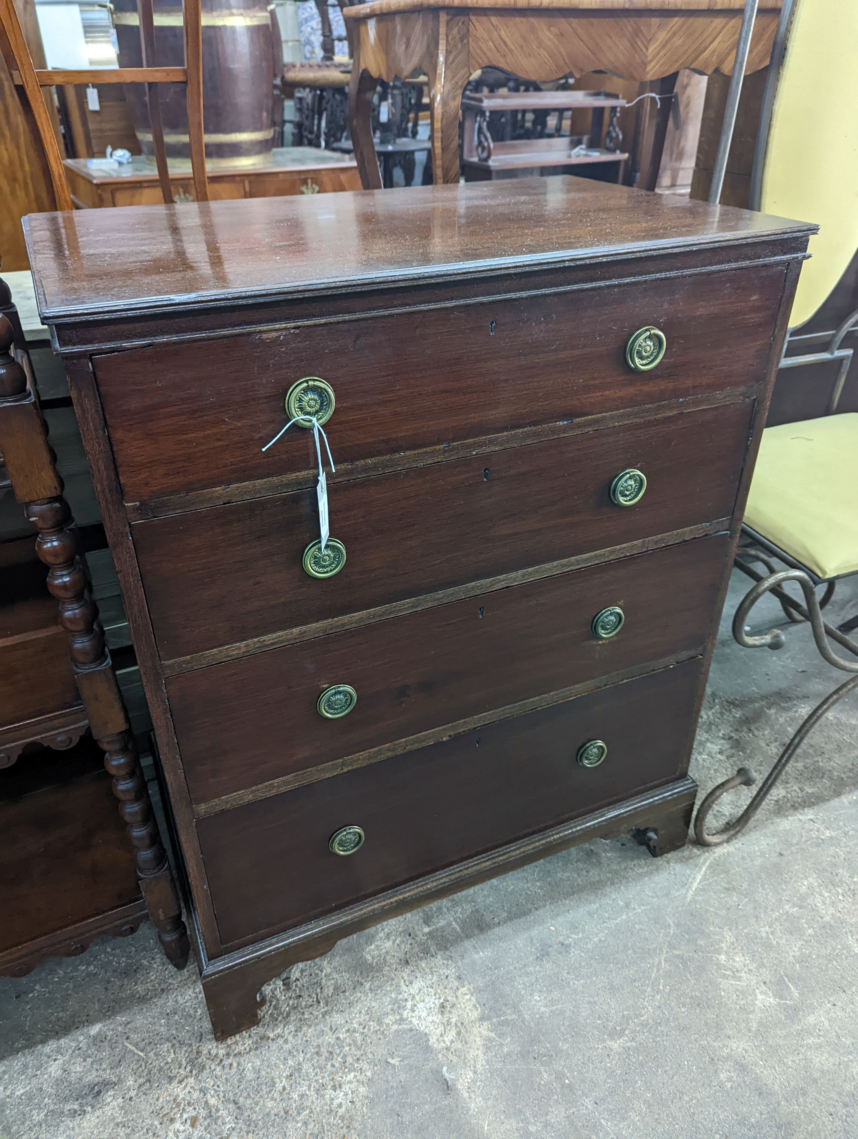 An Edwardian mahogany mahogany chest fitted four long drawers, width 78cm, depth 48cm, height 98cm